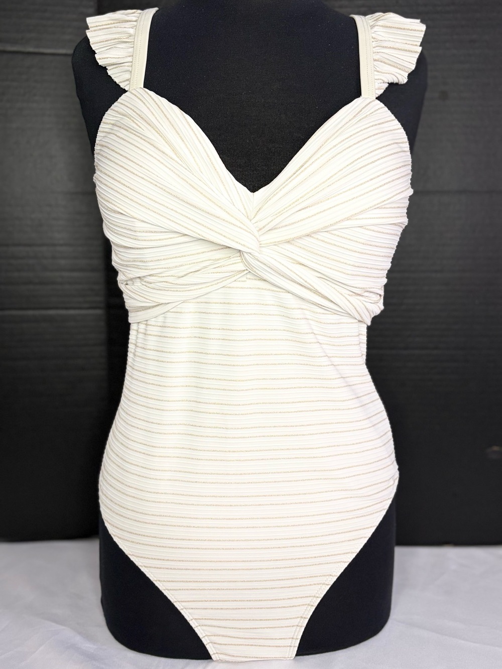Women’s elegant Cream Twisted Front One-Piece Swimsuit
